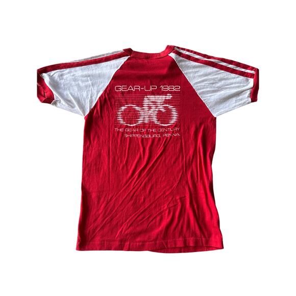Vintage ‘82 Gear-Up Cycling M College Lane Single Stitched Red Ringer Tee - Picture 1 of 7